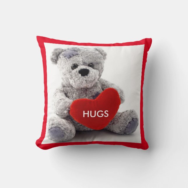 Gray Bear with Heart Valentine Pillow (Front)