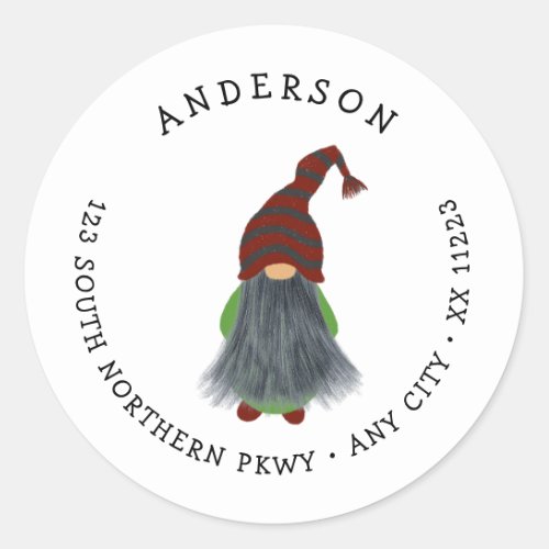 Gray bearded gnome return address classic round sticker