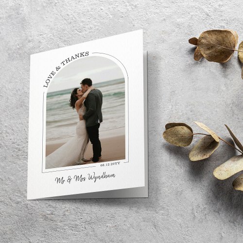 Gray Beautiful Arch Wedding Photo Love  Thanks Thank You Card