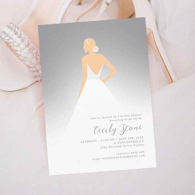 Gray & Beige Couture Wedding Dress Bridal Shower Invitation (Creator Uploaded)