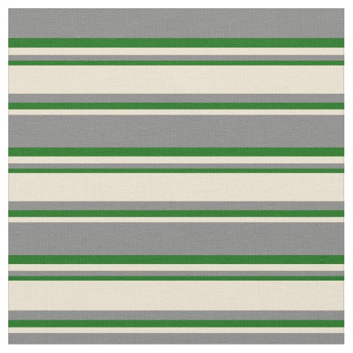 Gray, Beige & Dark Green Stripes Pattern Fabric