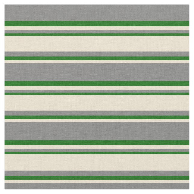 Gray, Beige & Dark Green Stripes Pattern Fabric (Close Up)