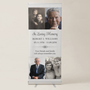 Gray Beige In Loving Memory 4 Photo Memorial Retractable Banner