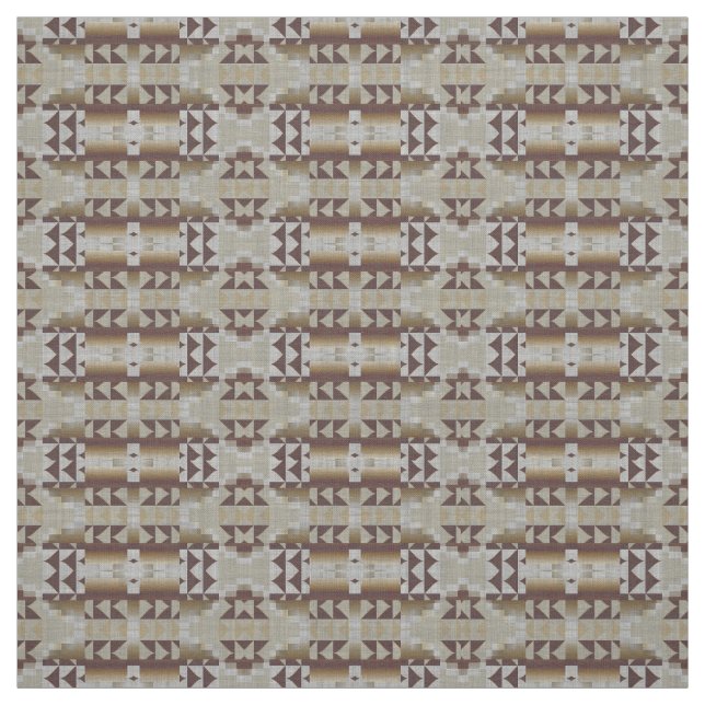 Gray Beige Khaki Taupe Brown Eclectic Ethnic Art Fabric (Swatch)