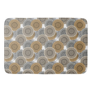 Gray beige pattern arabic mandala oriental style bath mat