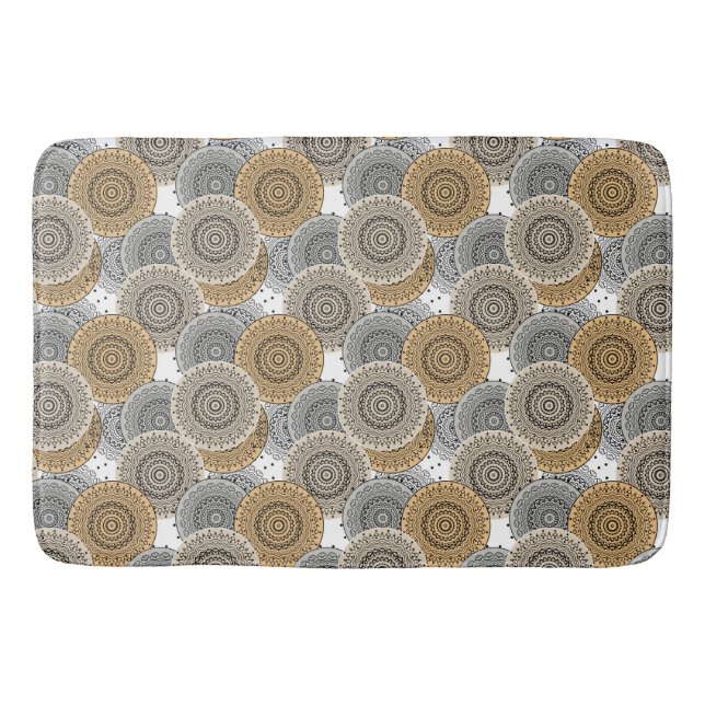 Gray beige pattern arabic mandala oriental style bath mat (Front)