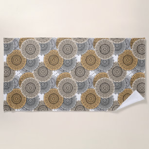 Gray beige pattern arabic mandala oriental style beach towel