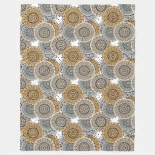 Gray beige pattern arabic mandala oriental style fleece blanket