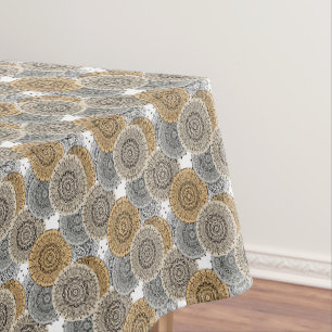 Gray beige pattern arabic mandala oriental style tablecloth