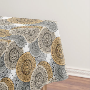 Gray beige pattern arabic mandala oriental style tablecloth