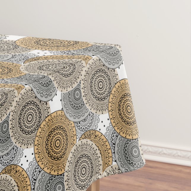 Gray beige pattern arabic mandala oriental style tablecloth (In Situ)