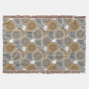 Gray beige pattern arabic mandala oriental style throw blanket