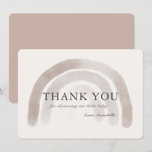 Gray Beige Rainbow Baby Shower Thank You Card (Front/Back)