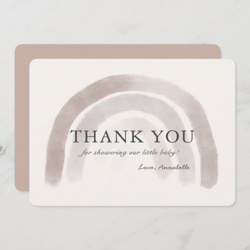 Gray Beige Rainbow Baby Shower Thank You Card