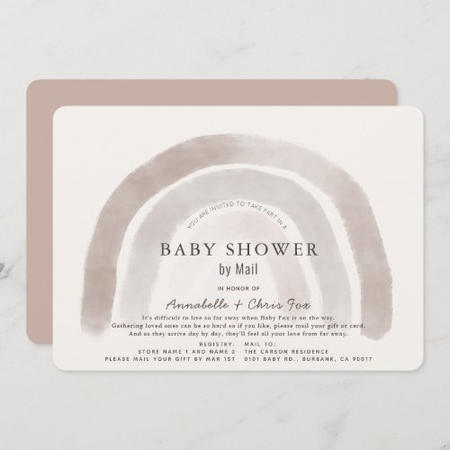 Gray Beige Rainbow Watercolor Baby Shower by Mail Invitation