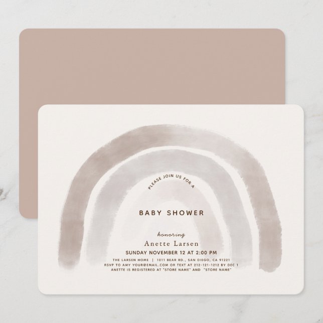 Gray Beige Rainbow Watercolor Baby Shower Invitation (Front/Back)