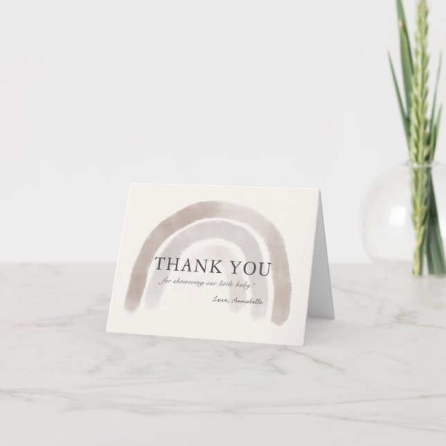Gray Beige Rainbow Watercolor Baby Shower Thank You Card (Front)