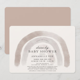 Gray Beige Rainbow Watercolor Drive-by Baby Shower Invitation