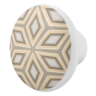 Gray Beige Taupe Brown Geometric Retro Stars Motif Ceramic Knob