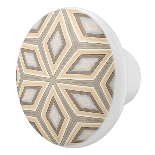 Gray Beige Taupe Brown Geometric Retro Stars Motif Ceramic Knob (Right)