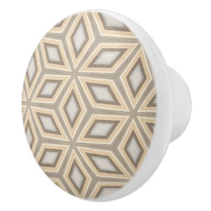 Gray Beige Taupe Brown Geometric Retro Stars Motif Ceramic Knob