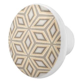 Gray Beige Taupe Brown Geometric Retro Stars Motif Ceramic Knob