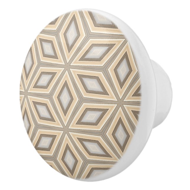 Gray Beige Taupe Brown Geometric Retro Stars Motif Ceramic Knob (Right)