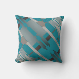 Gray Beige Turquoise Southwest Look Slanted Mosaic Throw Pillow