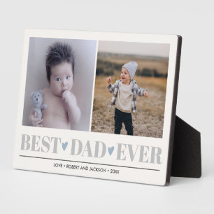 Gray BEST DAD EVER collage 2 Photo BLUE HEARTS Plaque