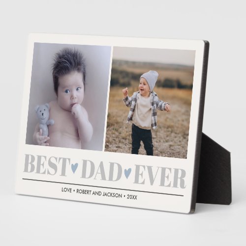 Gray BEST DAD EVER collage 2 Photo  BLUE HEARTS Plaque