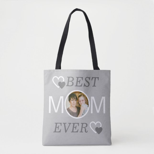 Gray Best Mom Ever Personalized Mothers Day Photo  Tote Bag (Front)