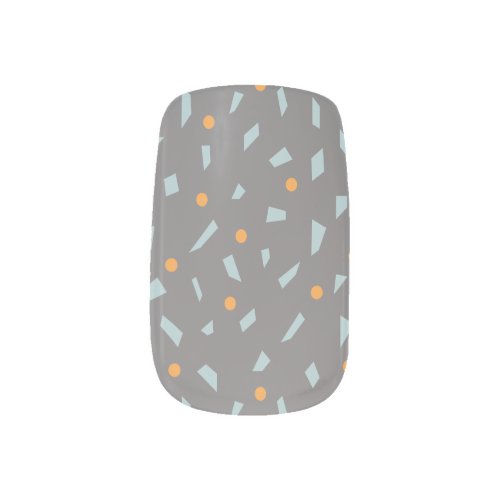 Gray BG Pale Blue Confetti Orange Polka Dots Minx Nail Art