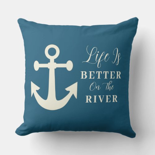 Gray biege Life Is Better On The River Outdoor Pillow