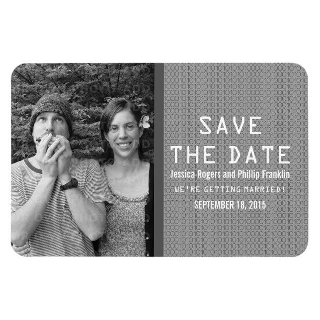 Gray Binary Code Photo Save the Date Magnet (Horizontal)