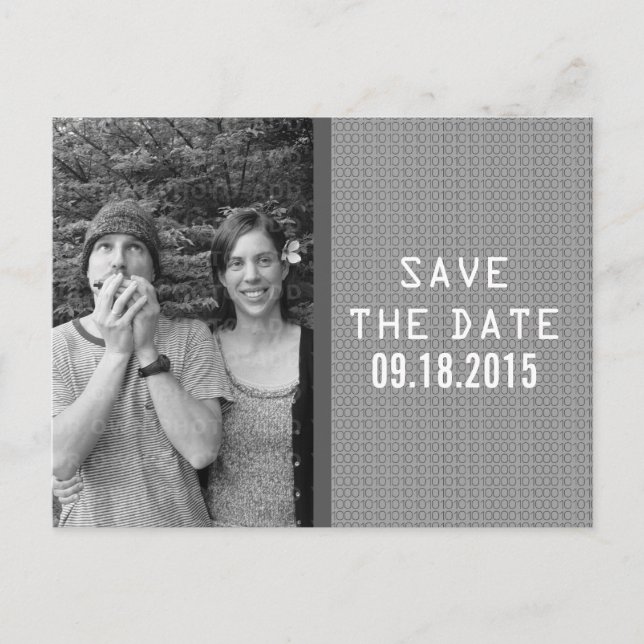 Gray Binary Code Photo Save the Date Postcard (Front)