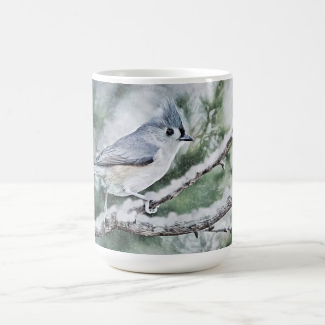 Gray Bird in the Snow Winter Mug Cup (Center)