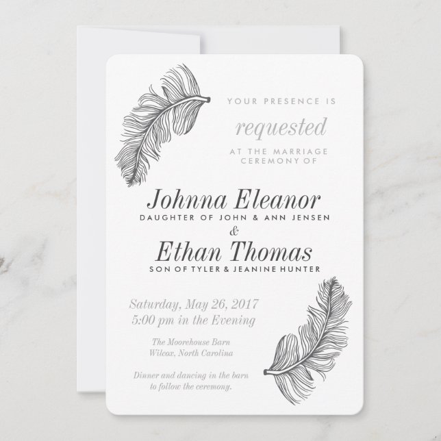 Gray Birds of a Feather Wedding Invitations (Front)