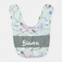 Gray birds with flowers baby bib