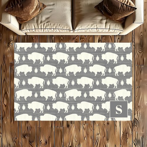 Gray Bison Pattern Boho Monogram Rug