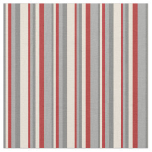 Gray, Bisque, Red, and Dark Grey Striped Pattern Fabric