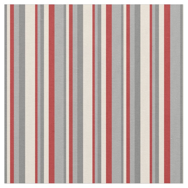 Gray, Bisque, Red, and Dark Grey Striped Pattern Fabric (Close Up)