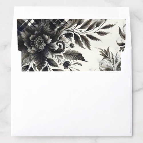 Gray Black Abstract Floral Plaid Pattern Envelope Liner