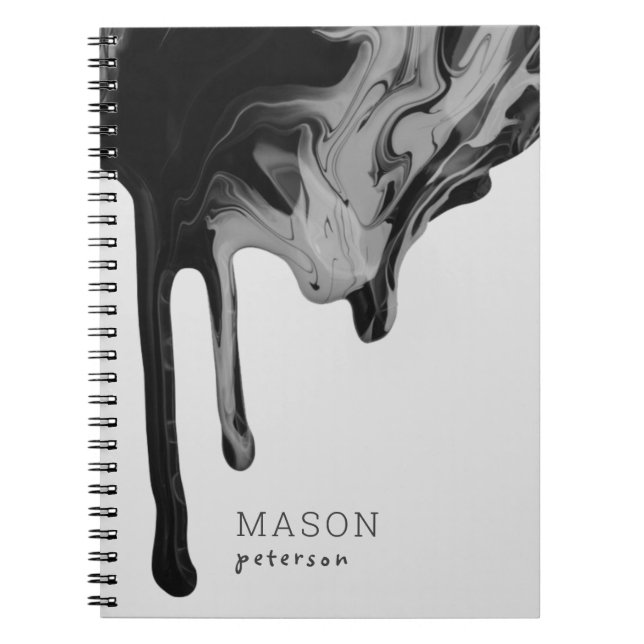 Gray Black Abstract Glossy Seamless Marble Spiral Notebook (Front)