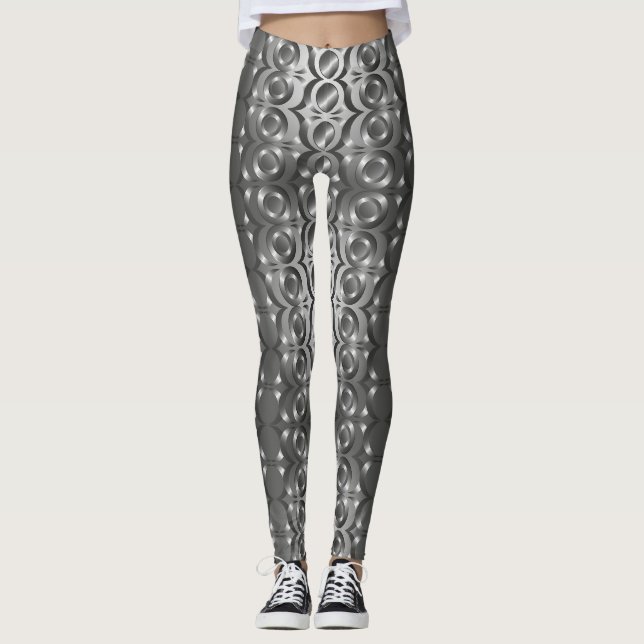 Gray, black abstract Patterned Leggings (Front)