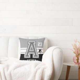 Gray & Black All Varsity Sport Letters Throw Pillow