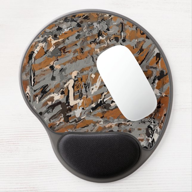 Gray, Black and  Caramel Abstract Gel Mouse Pad (Left Side)