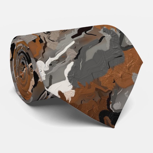 Gray, Black and  Caramel Abstract Neck Tie (Rolled)