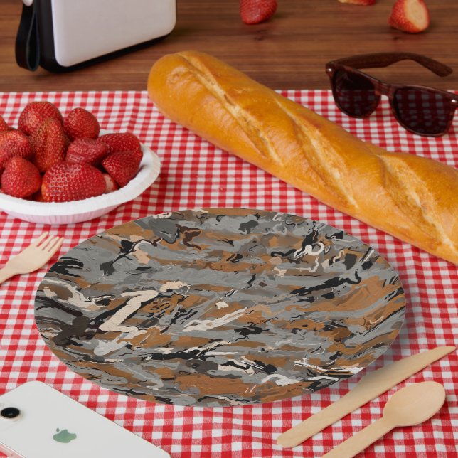 Gray, Black and  Caramel Abstract Paper Plates (Picnic)