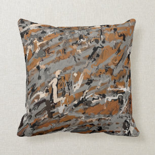 Gray, Black and  Caramel Abstract Throw Pillow