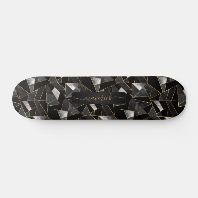Gray, Black and Gold Abstract Pattern   Skateboard (Horz)